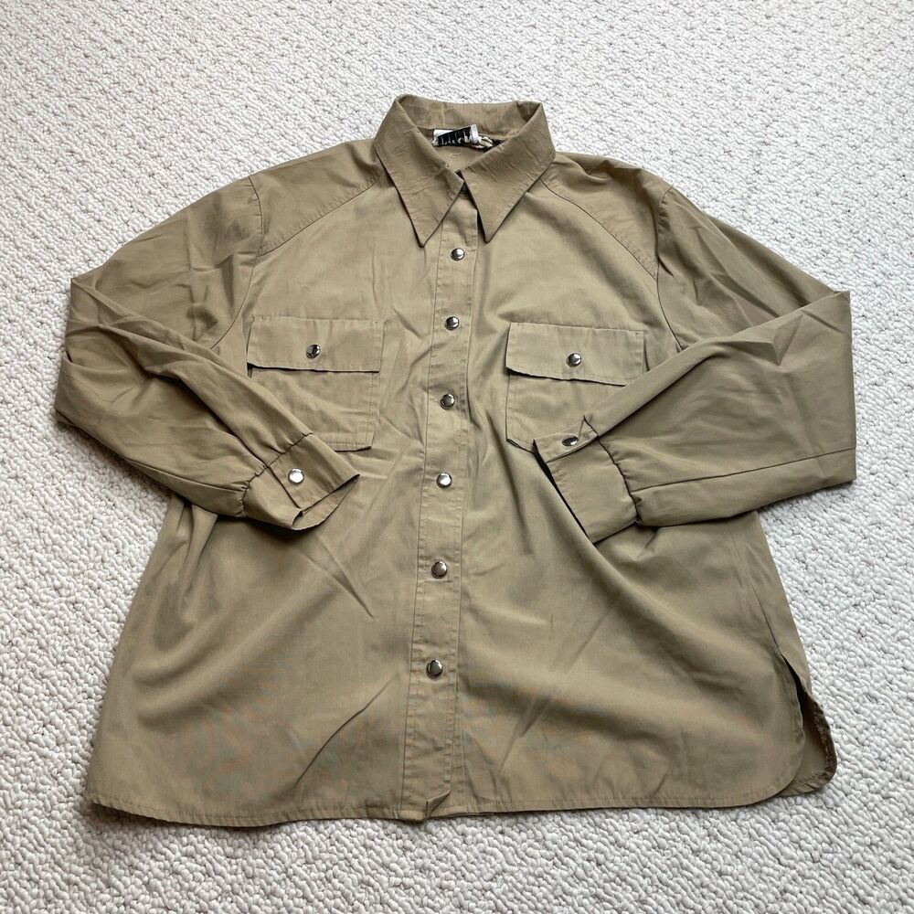 Devon Button Down Shirt Mens 18 Brown Khaki Collared Long Sleeve Two Pocket Top
